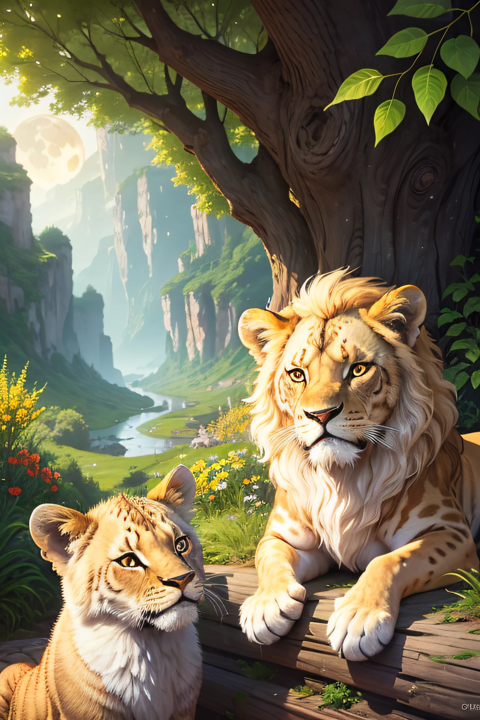 (best quality,4k,highres,masterpiece:1.2),ultra-detailed,realistic,children's book illustration style,a lion cub in various poses and adventures,expressive facial expressions,adorable,cute and playful,white background,vivid yellow fur color,child-friendly,focused on children aged up to 8 years old,magical atmosphere,moment of joy and excitement,curious and curious cub,pure and innocent,captivating eyes,friendly and approachable,small and chubby body,mischievous smile,playful paws,multiple adventures and activities,exploring the world,pouncing and jumping,climbing trees,roaring with joy,peeking from behind the leaves,chasing butterflies,discovering new things,interacting with other animals,safari vibes,colorful flowers and plants,bright and lively environment,natural and vibrant scenery,whimsical and dreamy,sparkling stars and moonlit nights,unveiling secrets of nature's beauty,wonder and awe,childlike imagination,storybook-like ambiance,warm and inviting,joyful and vibrant colors,revealing the lion's true spirit,innocence and adventure intertwined,magical journey to the animal kingdom,childhood memories and excitement,cheerful and energetic,playful atmosphere,enchanting and captivating,connecting with nature's wonders,overlapping layers of colors and textures,painting-like strokes and details,captivating the hearts of young minds,inspiring creativity and imagination.