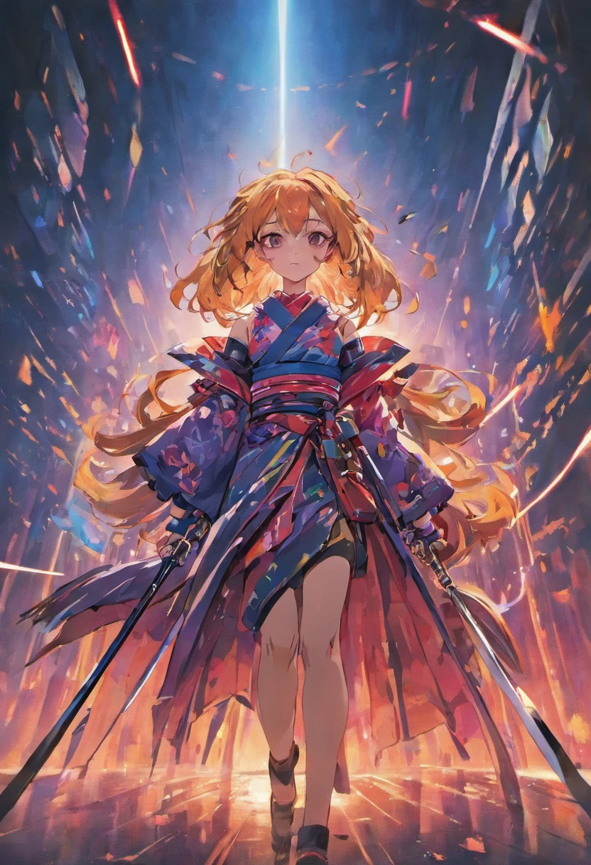 Personagens com katana com efeitos de poderes usando roupas futuristas,