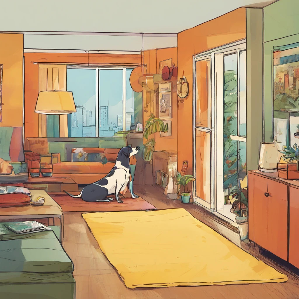 dog inside an apartment with family