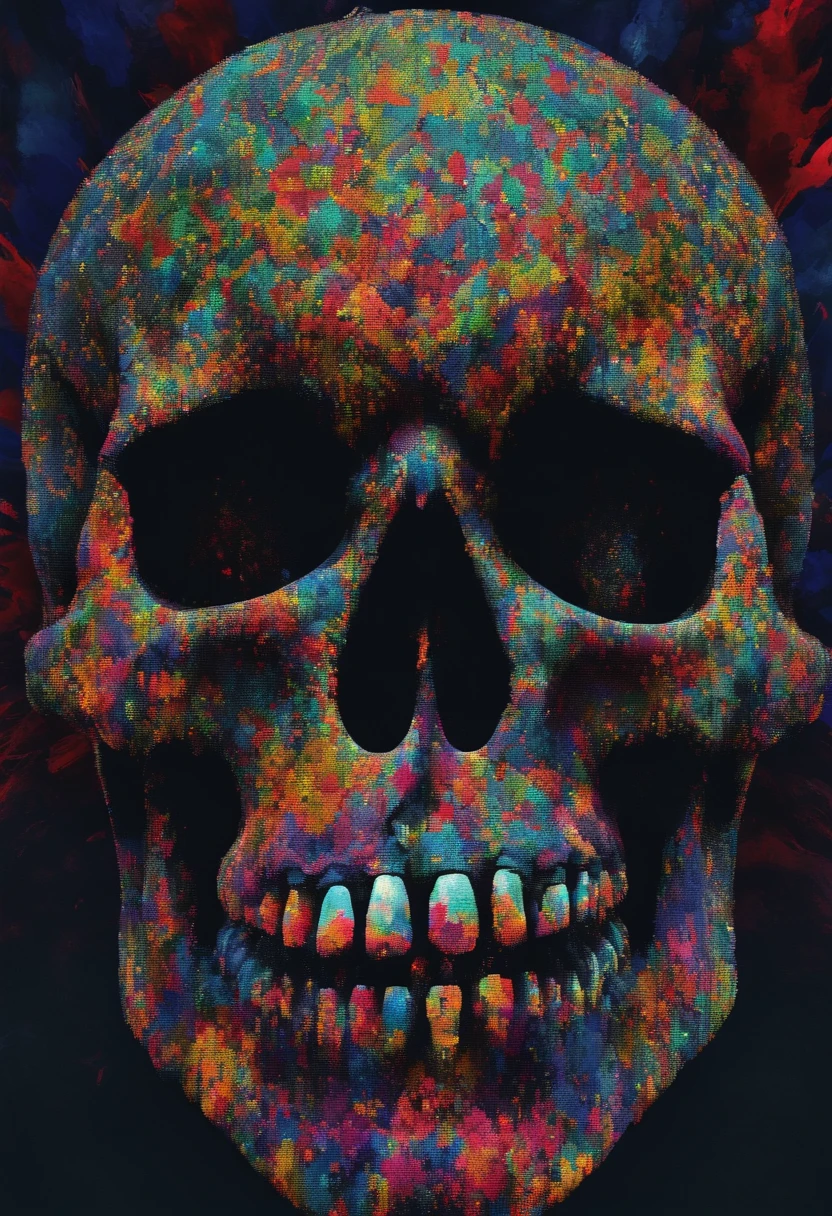lobo + a closeup of a skull with a furious eye,auto contrast, Impacting skull, dentes quebrados, fantasy skull, arte detalhada colorida assustadora, arte colorida assustadora 8k, sacred skull, Psychedelic background conjuration, arte digital detalhada, textura, sacred skulls , psychedelic illustration, textured skull, aspecto, super detalhado, skull face, death skull, arte colorida assustadora, psychedelic art style