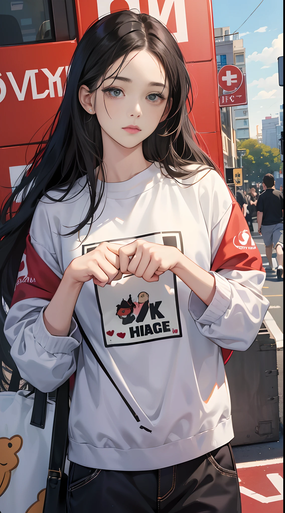 (Best Quality,4K,High resolution), girl with, Red mesh hair on black hair, Long hair, Straight hair, Those days when I was painting too much
I had lost sight of my true self
I only care about how I look, I can't do what I want to do.
I was just lying in my heart, Comical appearance,noisy,rampage,comic strip,animesque,Comical illustration,busy,Deformed cute illustration,Compact size,Small body
