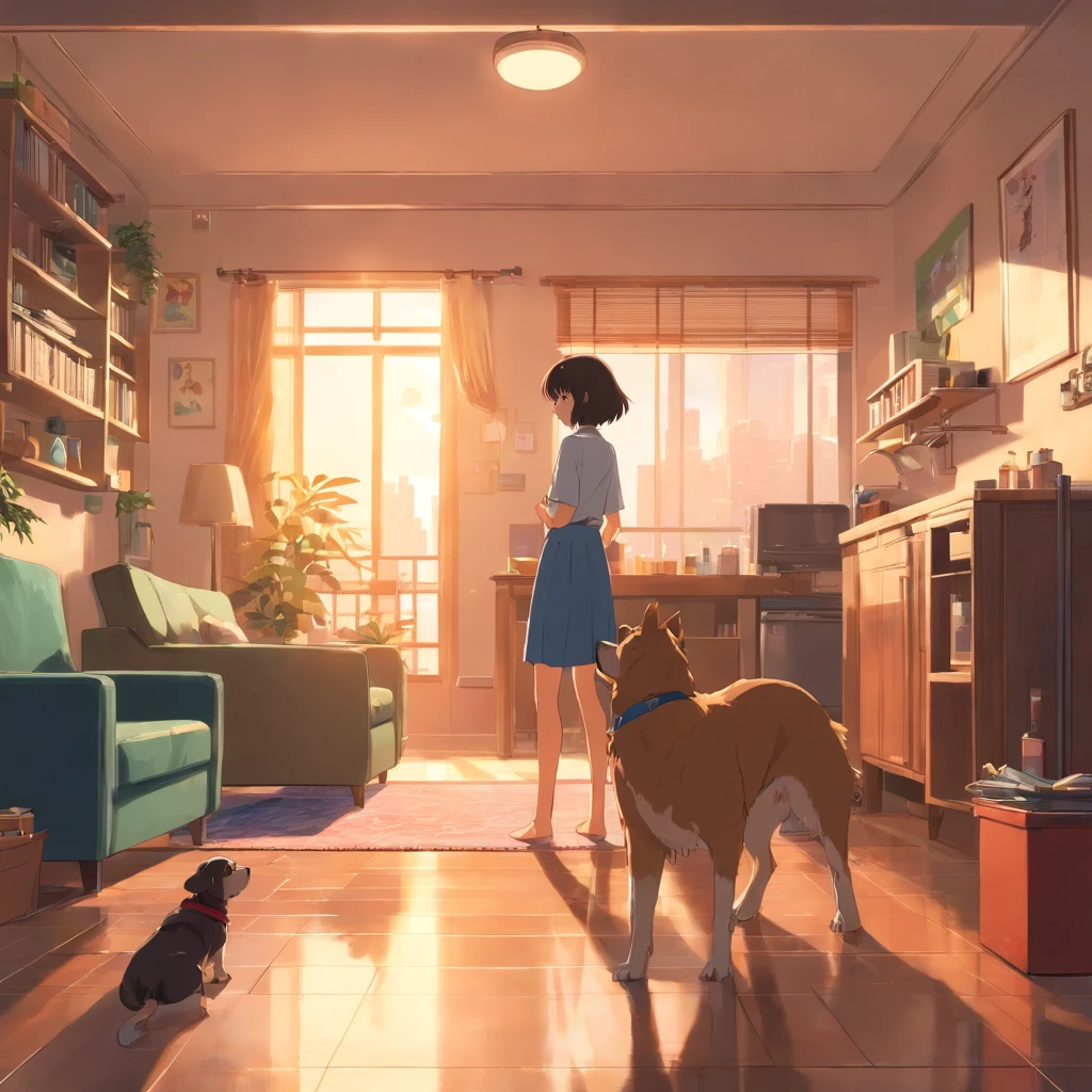 dog inside an apartment with family