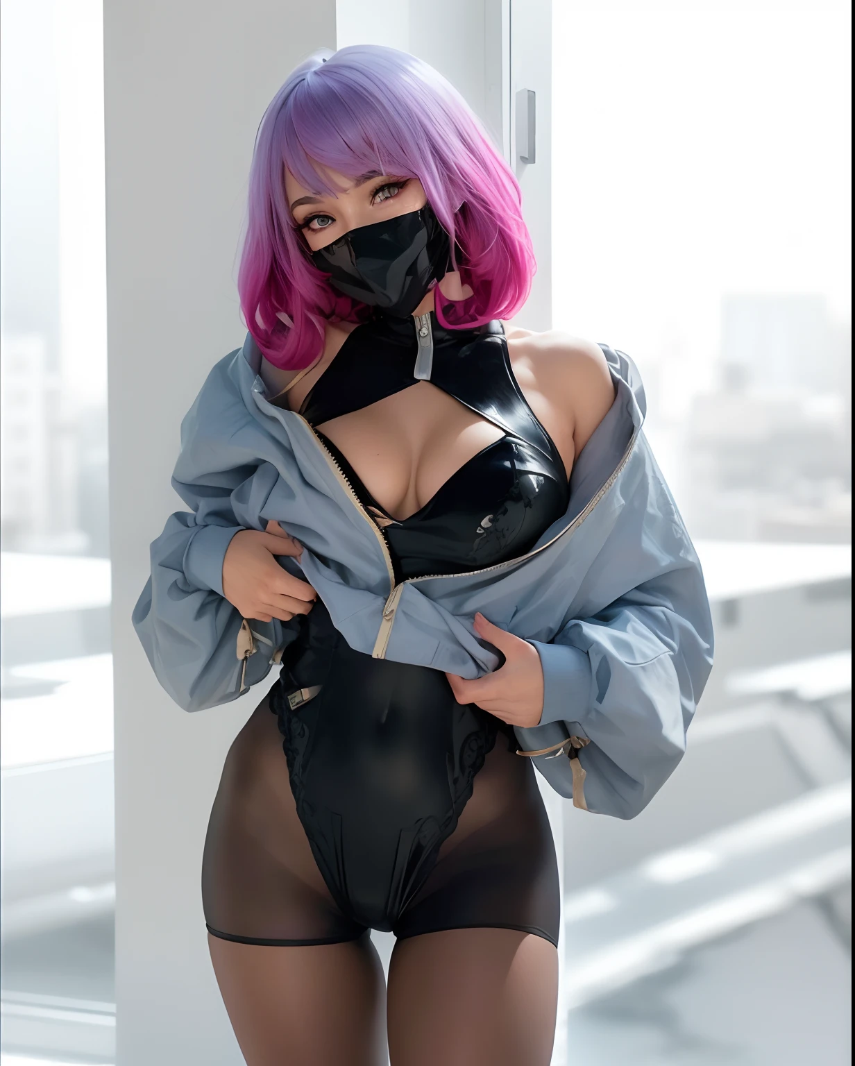 imagen cuerpo completo, cuerpo entero, gran trasero y grandes senos, muy detallado cg, Textura detallada, hiperrealista, Stick as closely as possible to the image, 8 k resolution, 32k resolution, cinematic lighting, ((sthe highest qualit)), mirada penetrante, ojos maquillados, ojos hermosos, WMASK, mask on the face