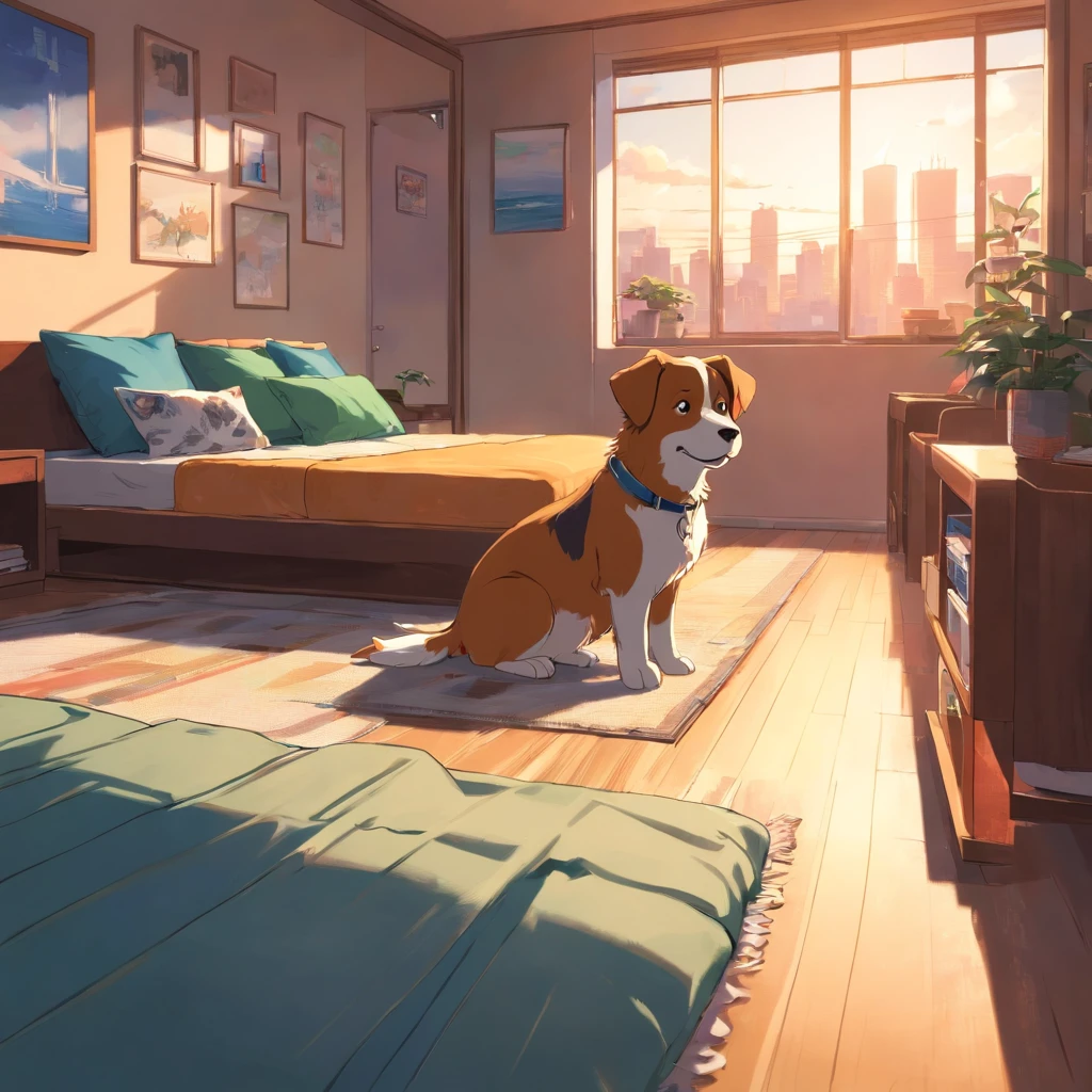 um cachorro marrom em um apartamento com sua dona