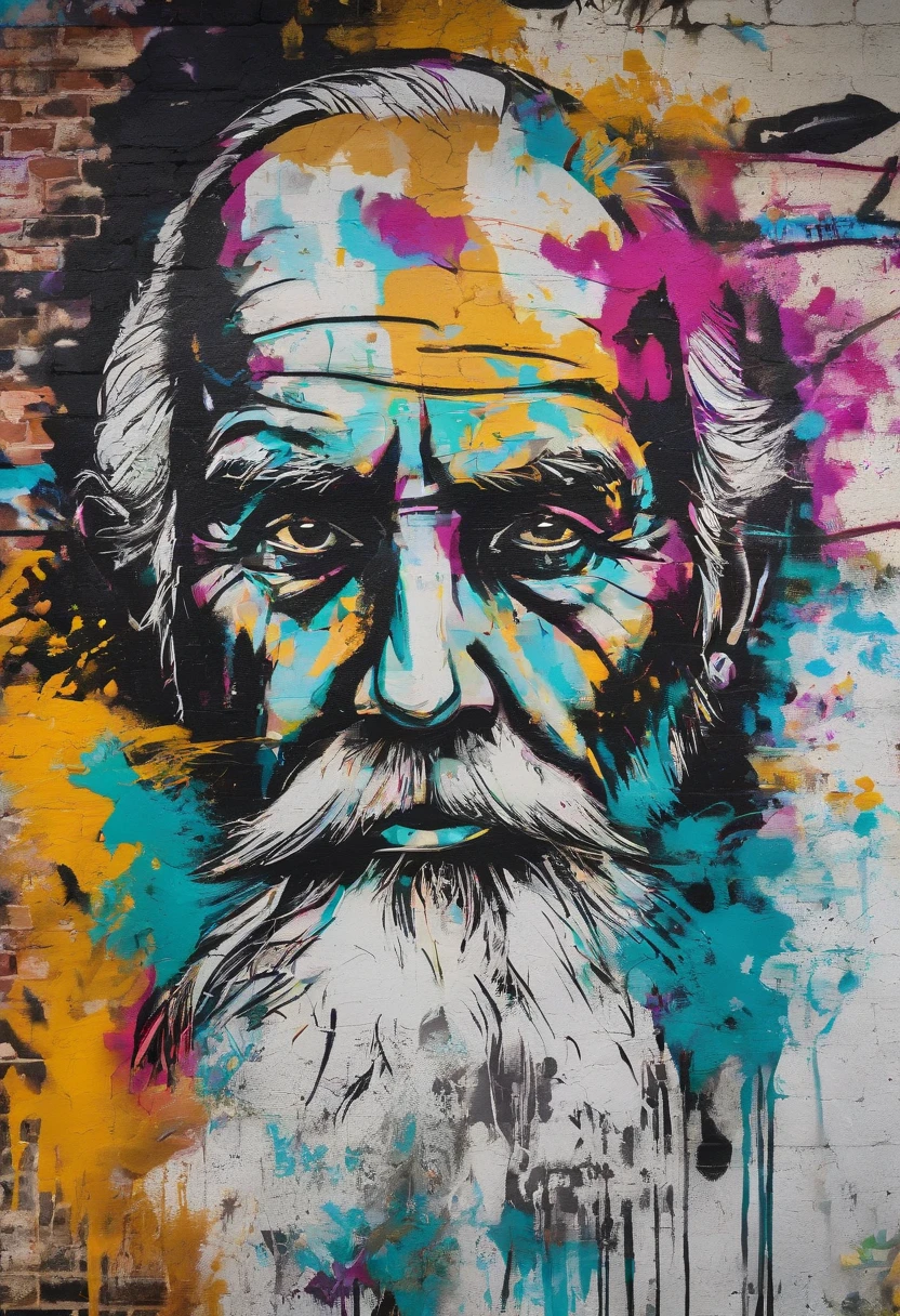 An epic close up portrait of elderly intense sinister eyes, and nose with long white beard, framed with a faded ancient tattered white linen hood, reflecting gold sparks in the irises of the eyes, white eyebrows, at night, dramatic lighting, high contrast, highest definition, hyperrealism, hyperrealistic, photorealistic, high resolution, hdr photography, 8k