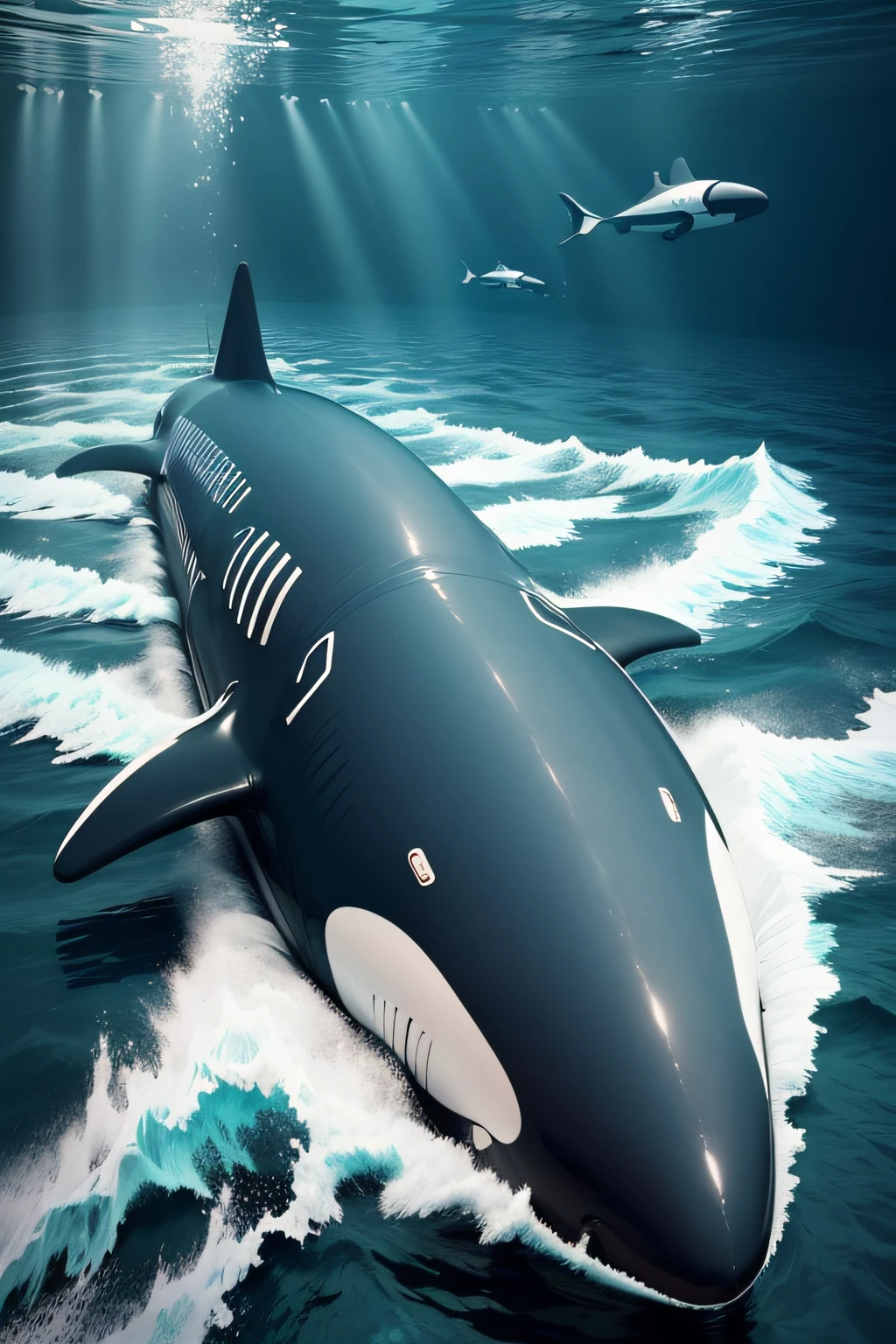 A submarine in the shape and color of an orca whale, it discovers the seabed and the fauna that inhabits it