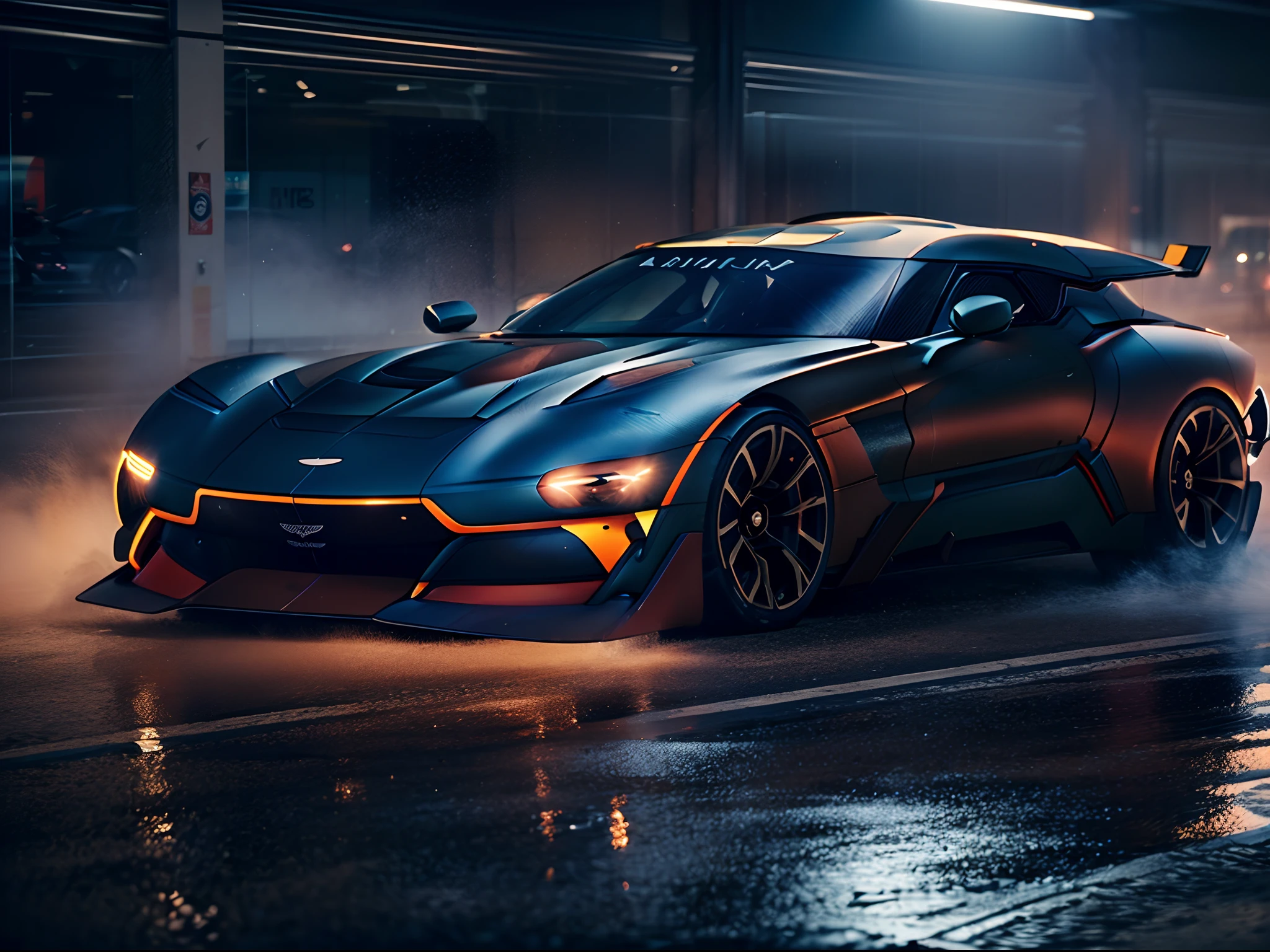 aston martinarafed image of a (aston martin vulcan wagon:1.4), (8k, RAW photo, best quality, masterpiece:1.2), (realistic, photo-realistic:1.37), (full body:1.3) (detailed), (highres), ultra realistic, hyperrealistic, high detail RAW color photo of (aston martin vulcan wagon:1.4), high angle shot front view aston martin vulcan wagon driving on a race track, stormy weather, (wet:1.2), (water dust:1.2), 8k uhd, high quality, motion blur, depth blur, cinematic, filmic image 4k, vibrant color, (reflections),(aston martin vulcan wagon at night, lights, High Detail, Sharp focus, (photorealism), realistic, best quality, 8k, award winning, dramatic lighting, epic, cinematic, masterpiece, rim light, ambient fog:1.3, dutch angle, depth of field,8k uhd, high quality, motion blur, depth blur, cinematic, filmic image 4k, vibrant color, (reflections),lights turned on,motion blur,closeup,commercial photography,(very dark:1.1, underexposed:1.1)