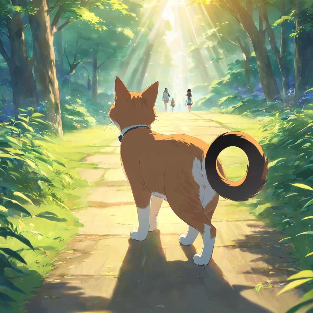 um gato que passa correndo pelos arbustos em um parque