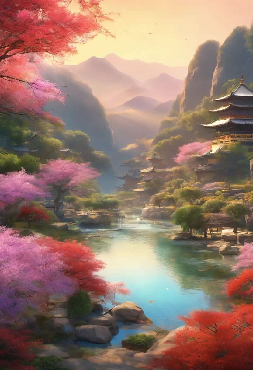 Field with beautiful flowers (close-up cleavage), meditate, Zazen, A meditative (Chinese landscape painting), (ink and watercolor painting), (8k wallpaper), (Light and Shadow Effect), rendering by octane, White balance design, Extremely detailed image representation, Wide angles, depth of fields, masterpiece, realistic, beautifully portrayed, a detailed, accurate, Masterpieces, masterpiece”