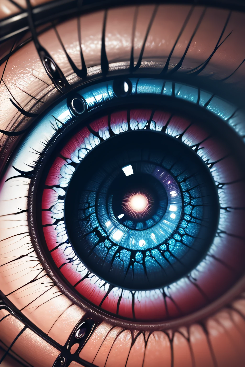 the spiral eye of an human in close-up, with all the details of the nerves and reliefs as well as the different shades of color