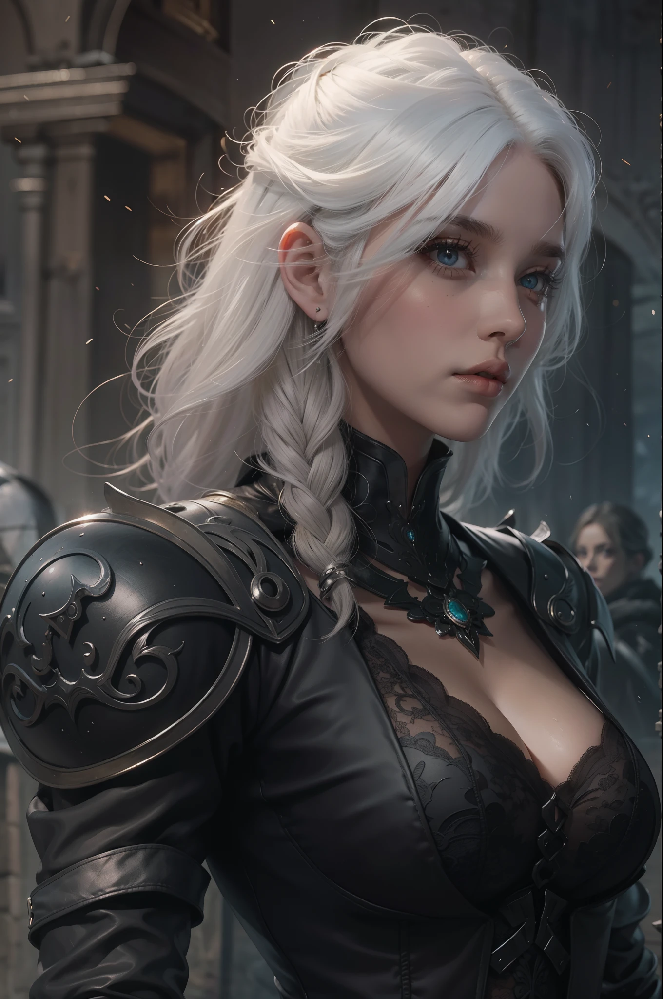 Cirilla Fiona Elen Riannon，Highest image quality，Outstanding details，超高分辨率，（Fidelity：1.4）, Favor the details，closeup cleavage，dawn，Snow，winter，Behind it is the wizard's sword，He has a delicate and beautiful face，（（Red and white semi-mechanical body：1.8）），Raised sexy，frontage，cyber punk perssonage，Futuristic，mechanically aesthetic，Virtual Engine 5，Perfect detail rendering，rendering by octane，hyper HD