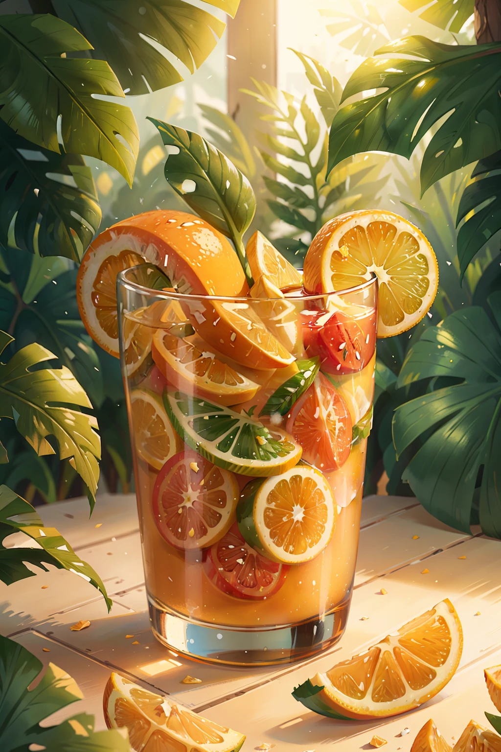 Masterpiece, best quality, (very detailed CG Unity 8k wallpaper), (best quality), (best illustration), (best shadow), drinking a glass of soda on a stone, a soft drink with lemon, mint leaves and bubbles, yellow gradient to blue, very cool, colorful straws, isometric 3D, octane rendering, ray tracing, very detailed