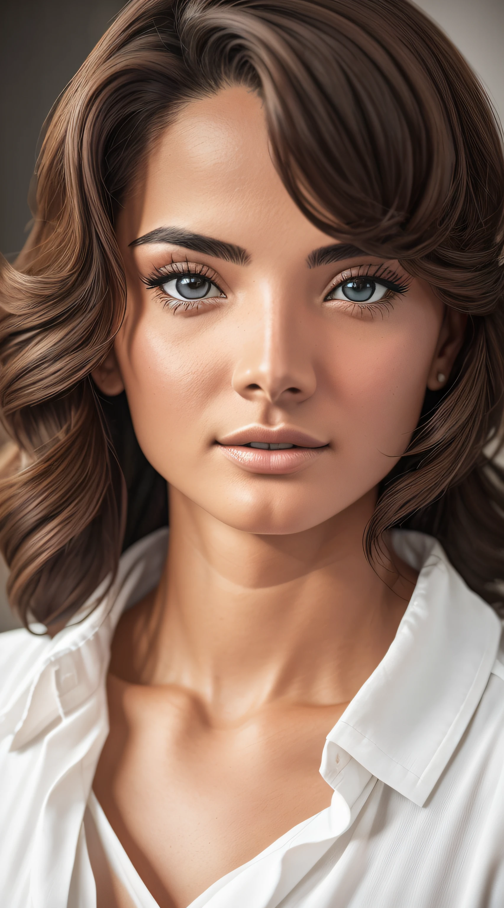 GMenezes, [corpo inteiro 1.5], foto de corpo inteiro, fotorrealista de mulher incrivelmente bonita sem maquiagem, olhos extremamente detalhados, Detailed symmetrical realistic face, textura natural extremamente detalhada, peach fluff, blusa branca e jaqueta de couro, master part, Absurdo, foto premiada por lee jeffries, Nikon Film Stock D850 Fotografia, kodak portra 400 camera f1.6 lentes, extremamente detalhado, detalhes finos, cores ricas, textura hiper realista, dramatic lighting, UnrealEngine, trending on ArtStation, cinestill 800 tungsten, Olhando para o Viewer, Realistic photo, Foto RAW , TanvirTamim, alta qualidade, high resolution, foco nítido, extremamente detalhado, Cinematic lighting,  Introduce a subtle flare lens effect to add a touch of realism and atmosphere to the scene, tons vibrantes, Arte intrincada, 8k UHD,