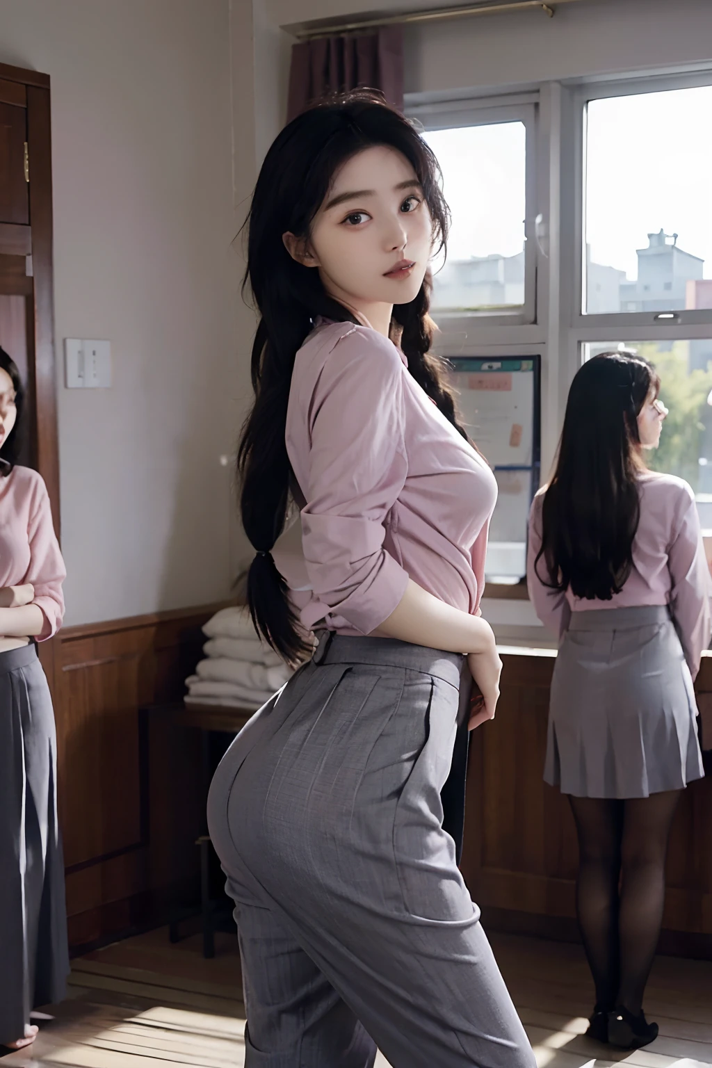 masterpiece, top quality, (highly detailed cg unity 8k wallpaper), (highest quality), (best illustration), schoolgirl, charming, pretty face, sexy, uniform, big, pretty ass, super detailed --v6