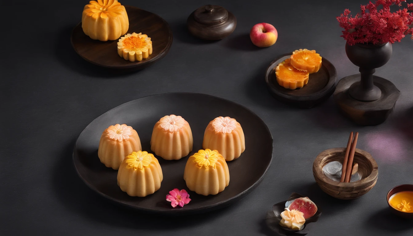 Mid-Autumn Festival, Reunion, full moon, the night, (Cantonese mooncakes), (Five kernel mooncakes), teas, the fruits, edgBunny, Chang'e rushes to the moon, symetry, High detail, romanticism lain, Sparkle, god light, Ray tracing, hyper HD, retinas, Masterpiece, ccurate, Super detail, High details, High quality, Best quality, A high resolution, 16k, Anatomically correct