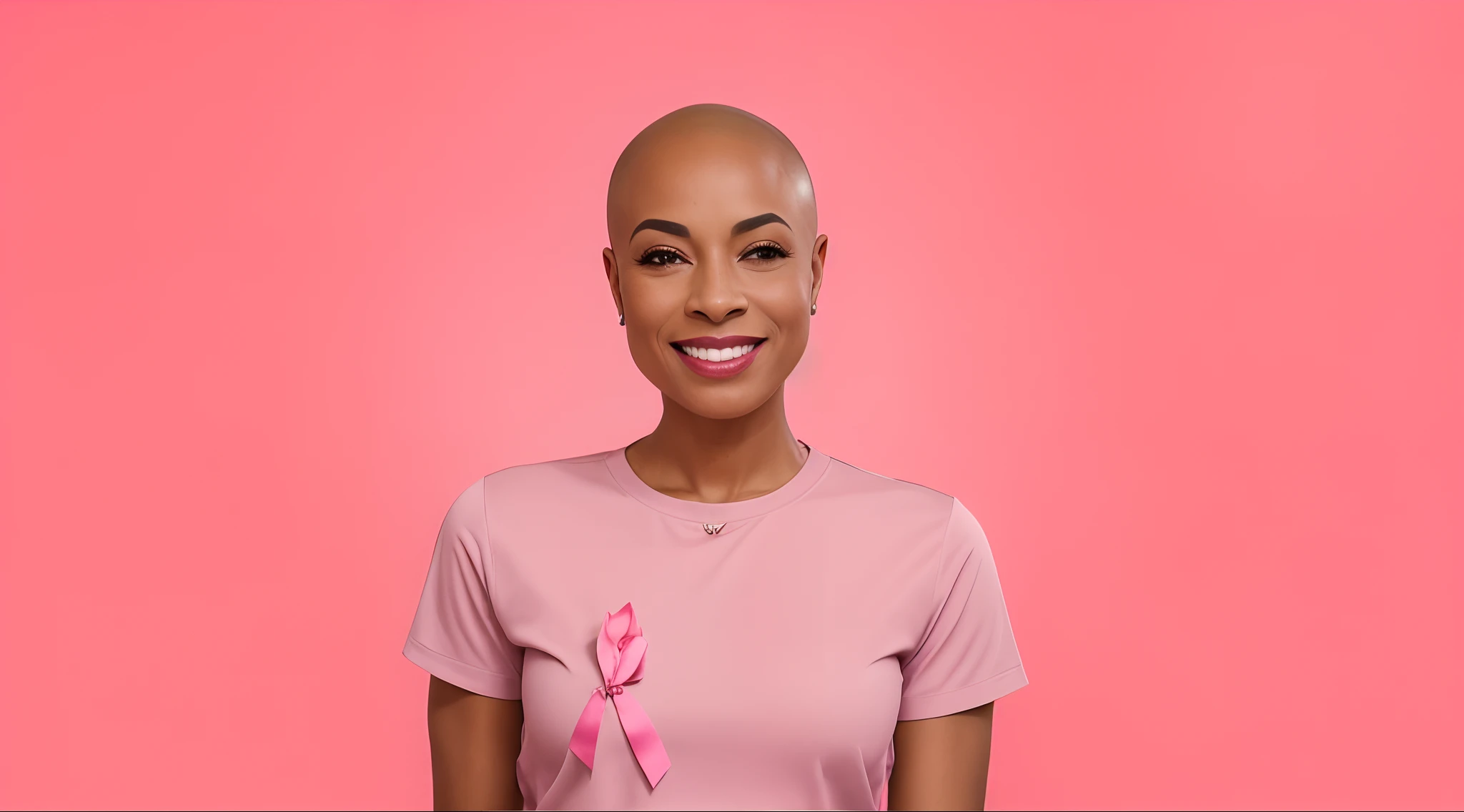 Mulher sorridente com fita rosa no fundo cor-de-rosa com fundo cor-de-rosa, foto de uma mulher negra, bald head, Poder Rosa, mulher afro-americana, Foto de uma mulher, Augusta Savage, pink iconic character, Pele rosa, coberto de carne rosa, rosto rosa brilhante, Retrato de Careca, cara rosa,  cor-de-rosa, Beautiful woman, em breve, essence, Rosa, corpo rosa