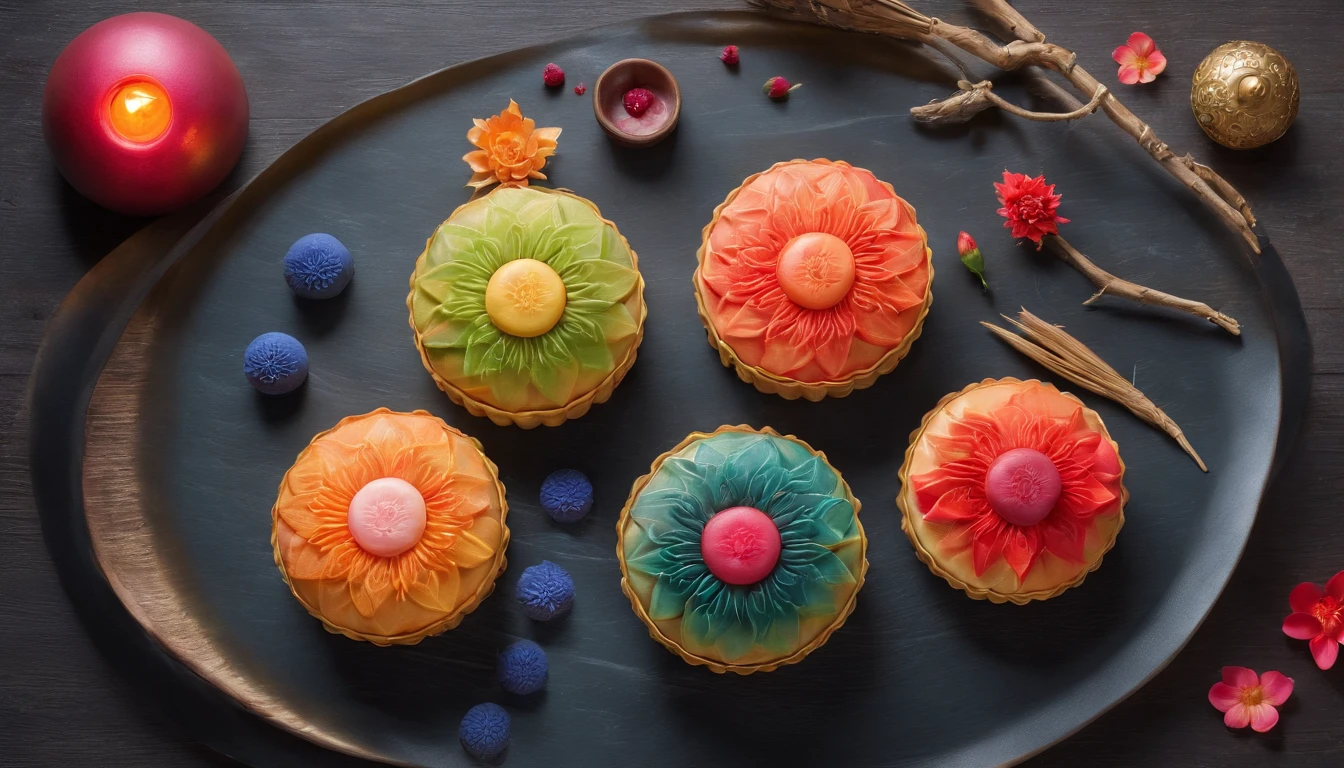 Mid-Autumn Festival, Reunion, full moon, the night, Different kinds of mooncakes,(Cantonese mooncakes), (Five kernel mooncakes), teas, the fruits, edgBunny, Chang'e rushes to the moon, symetry, High detail, romanticism lain, Sparkle, god light, Ray tracing, hyper HD, retinas, Masterpiece, ccurate, Super detail, High details, High quality, Best quality, A high resolution, 16k, Anatomically correct