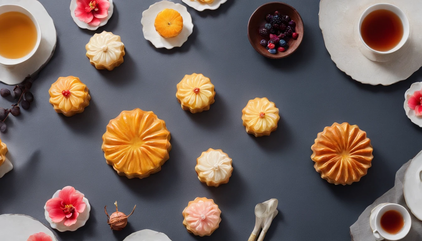 Mid-Autumn Festival, Reunion, full moon, the night, Different kinds of mooncakes,(Cantonese mooncakes), (Five kernel mooncakes), teas, the fruits, edgBunny, Chang'e rushes to the moon, symetry, High detail, romanticism lain, Sparkle, god light, Ray tracing, hyper HD, retinas, Masterpiece, ccurate, Super detail, High details, High quality, Best quality, A high resolution, 16k, Anatomically correct