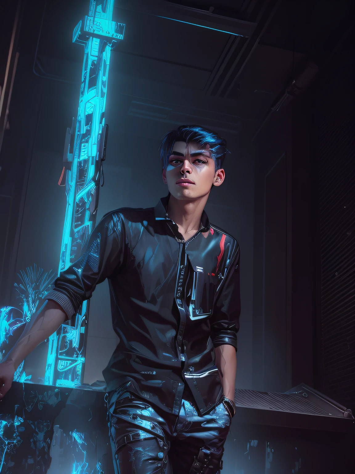 change background cyberpunk handsome boy , realistic face , 8k ,