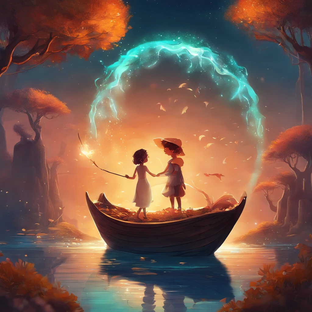 uma , descobre um peixinho olhando para dentro de um lago, o peixe era dourado, the brightest he'd ever seen.havia um peixinho com grandes olhos redondos e um sorriso contagiante, cor dourado ,a beautiful artwork illustration, , adorable digital art, 🍁 Pescador, in illustration style digital, cena quente e bonita, cute illustration, arte digital detalhada bonito, Cyril Rolando e Goro Fujita, ao estilo de Cyril Rolando,
