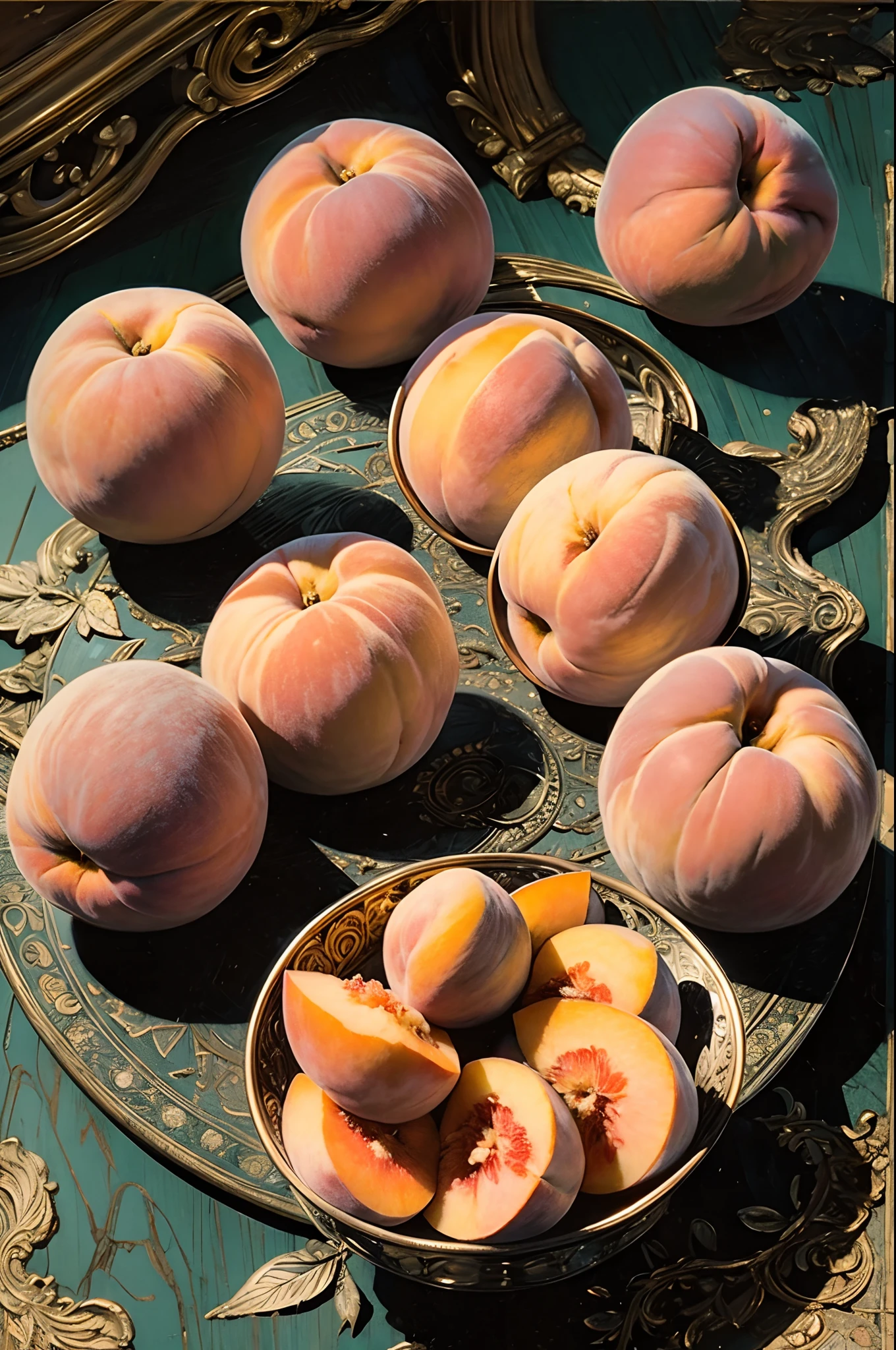 ((nobody)) Vintage Victorian style, Precise old encyclopedia (best quality:1.2), (detailed:1.2), (masterpiece:1.2), ((vintage illustrations of peaches, peach fruit))