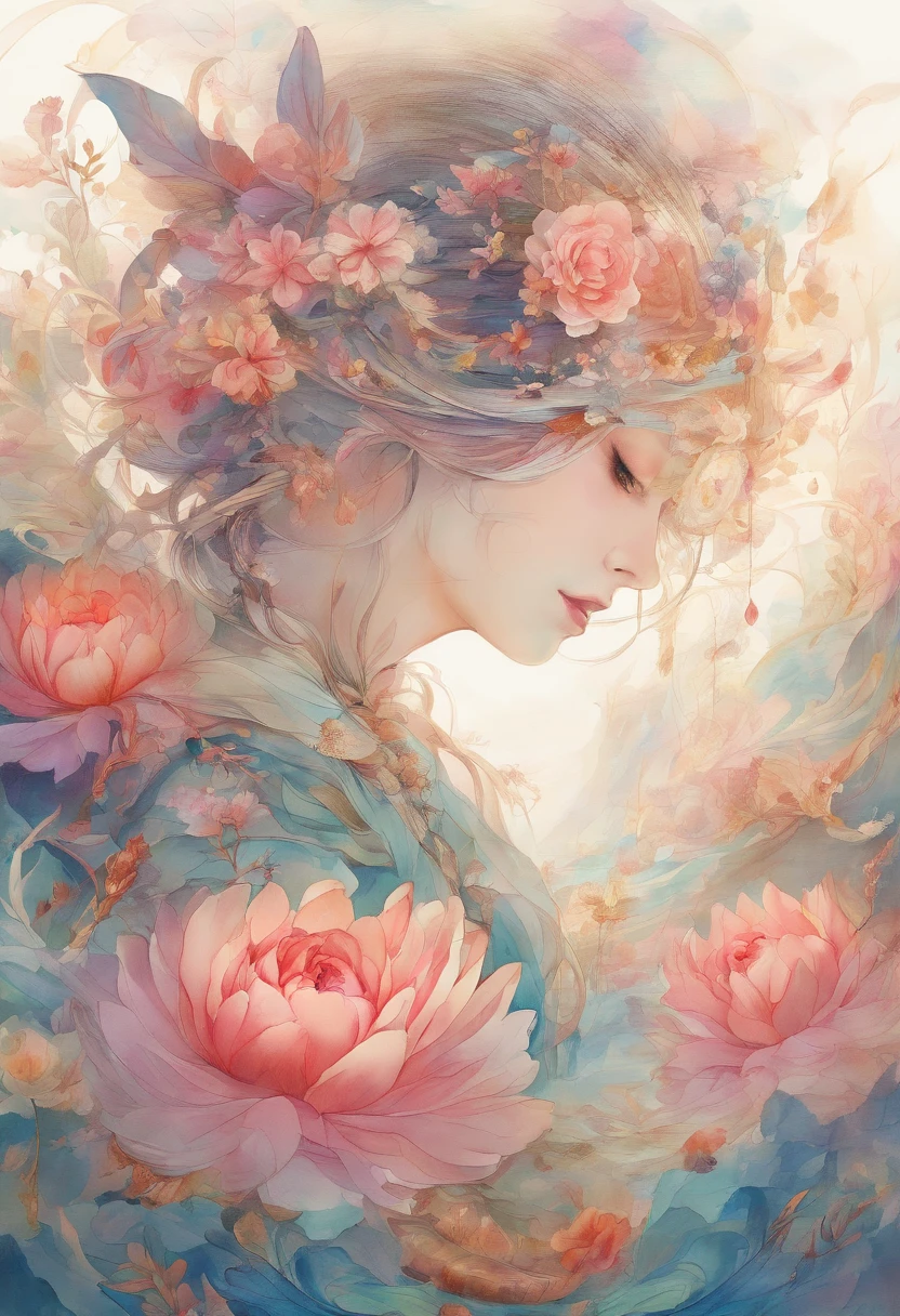 Field with beautiful flowers (close-up cleavage), meditate, Zazen, A meditative (Chinese landscape painting), (ink and watercolor painting), (8k wallpaper), (Light and Shadow Effect), rendering by octane, White balance design, Extremely detailed image representation, Wide angles, depth of fields, masterpiece, realistic, beautifully portrayed, a detailed, accurate, Masterpieces, masterpiece”