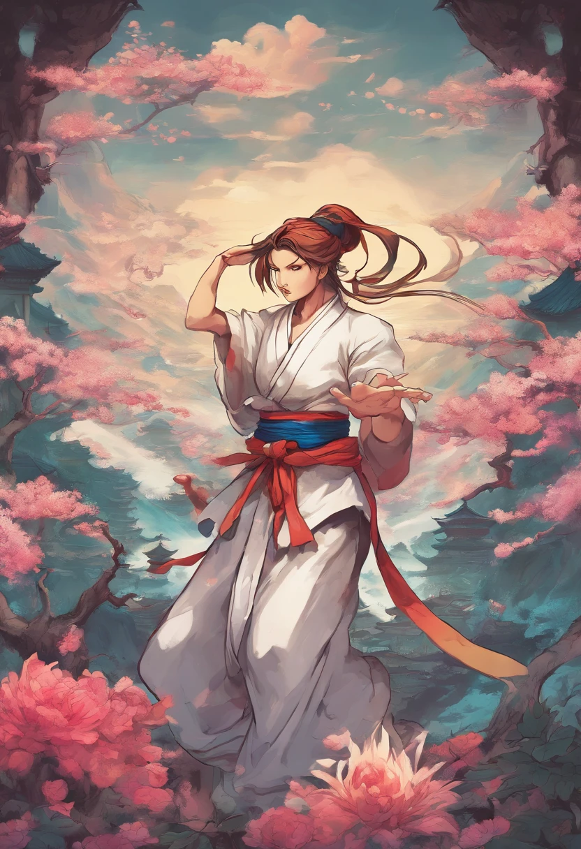Field with beautiful flowers (close-up cleavage), meditate, Zazen, A meditative (Chinese landscape painting), (ink and watercolor painting), (8k wallpaper), (Light and Shadow Effect), rendering by octane, White balance design, Extremely detailed image representation, Wide angles, depth of fields, masterpiece, realistic, beautifully portrayed, a detailed, accurate, Masterpieces, masterpiece”
