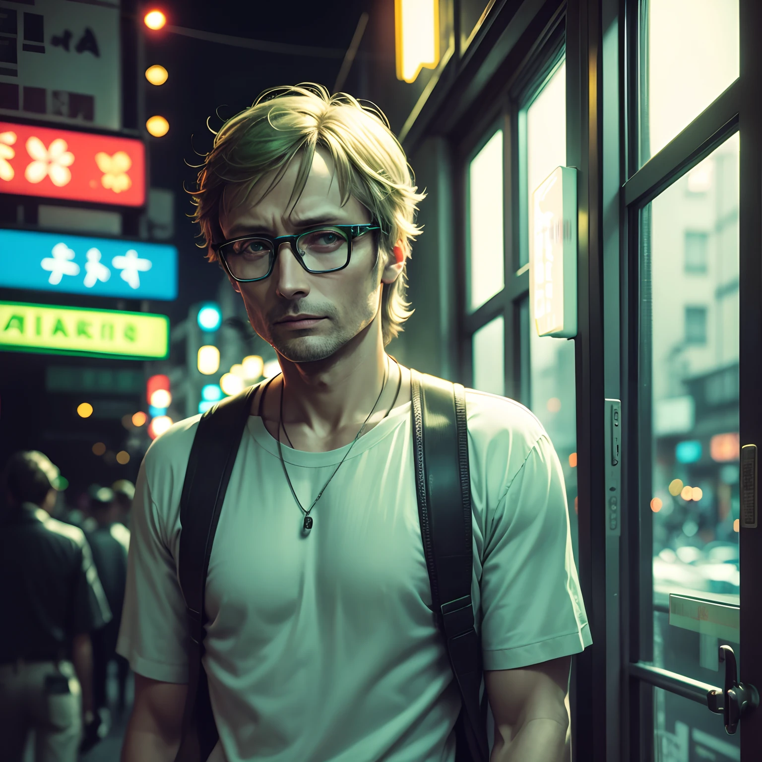 Mads Mikkelsen Japan Walkman Glasses Neon Green City Pop 80s