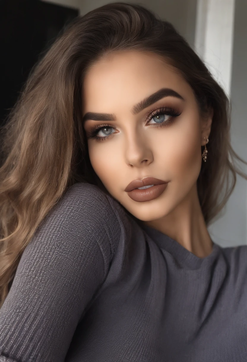 Arafed Mujer totalmente , Chica sexy con ojos azules, ultra realista, meticulosamente detallado, Retrato Sophie Mudd, cabello rubio y ojos grandes, selfie de una mujer joven, Ojos del dormitorio, Violeta Myers, sin maquillaje, Maquillaje natural, staring directly into camera, cara con artgram, maquillaje sutil, Impresionante foto de cuerpo completo arrodillado en la cama, En el dormitorio, Medium to large size bust full body in bed