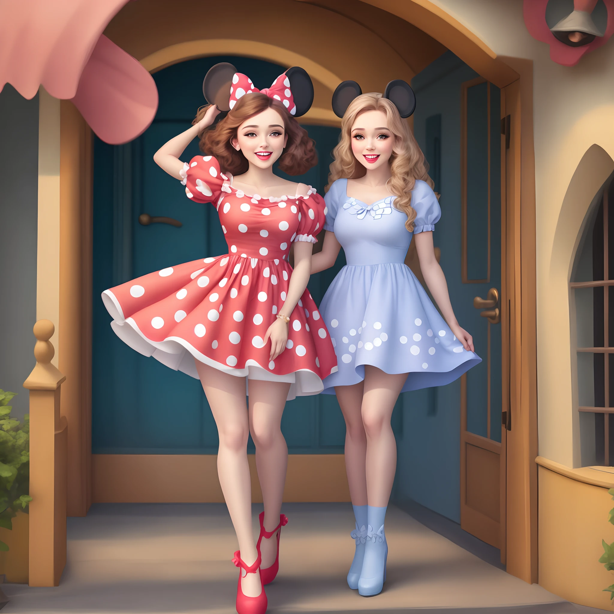 Minnie na Disney com vestido vermelho de bolinhas brancas