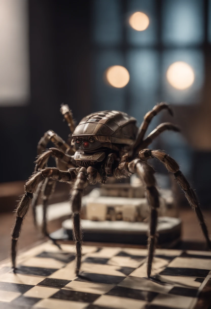 A cybernetic chessboard with robotic spiders
