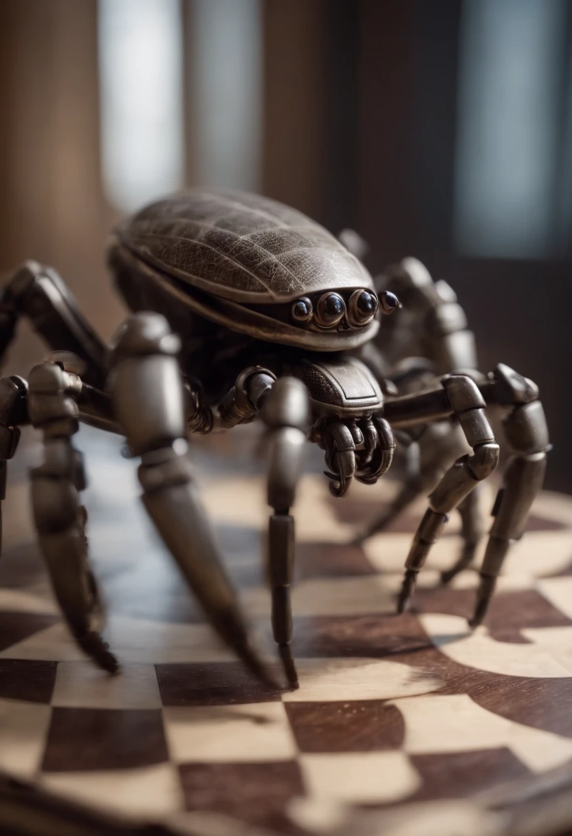 A cybernetic chessboard with robotic spiders