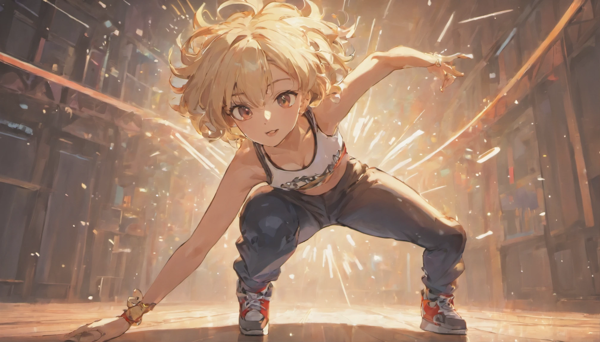 Star Camila Bernal Hip Hop Female Breakdance She Is Breaking Dance Beautiful Blonde Woman, cabelo comprido e liso, dancing woman