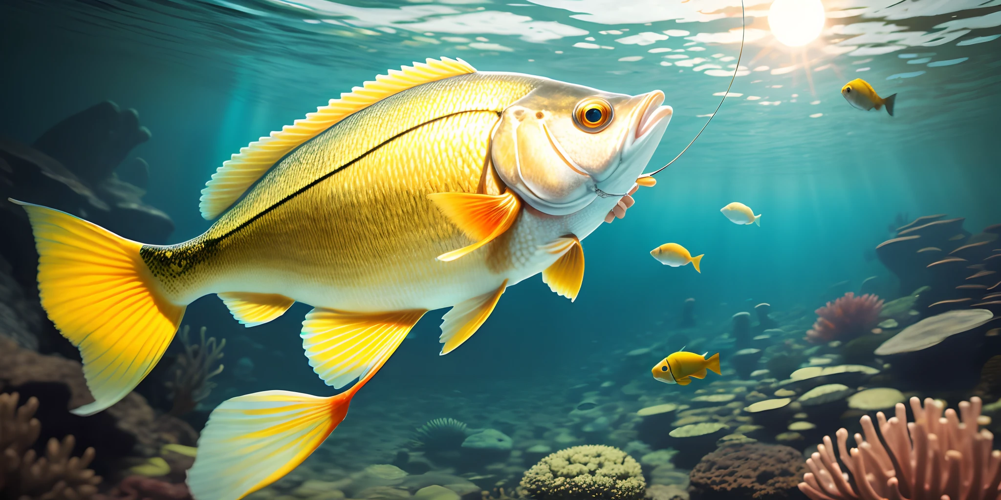 Imagina el momento en que el pescador tira de su red y, instead of an ordinary fish, aparece un reluciente pez dorado que brilla bajo el sol.