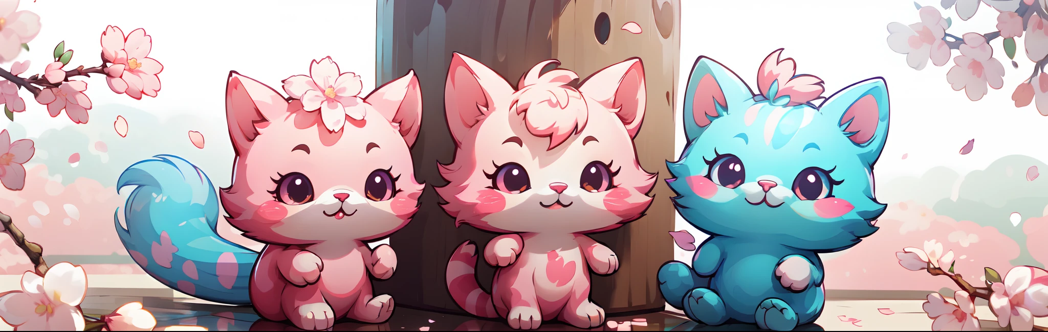cute,kawaii,cute,simple background, cats, extremely cute, pink, cherry blossoms, cherry petals, pastel color, cakes, masterpiece, best quality, ultra detailed, fine details, 4k, ultra HD, (((natural white light)))