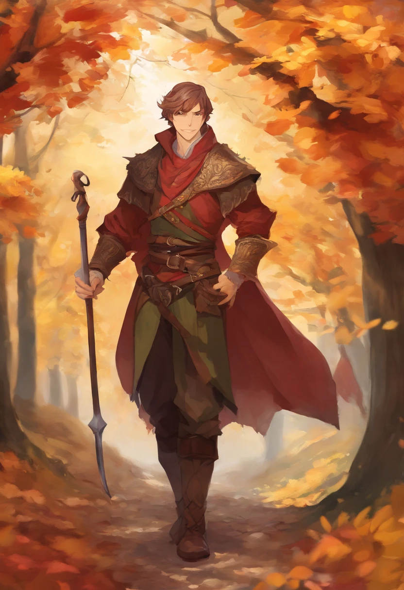 (((masterpiece))),best quality, autumn scenery, 1man, warm color, short hair, smile, calm expression
