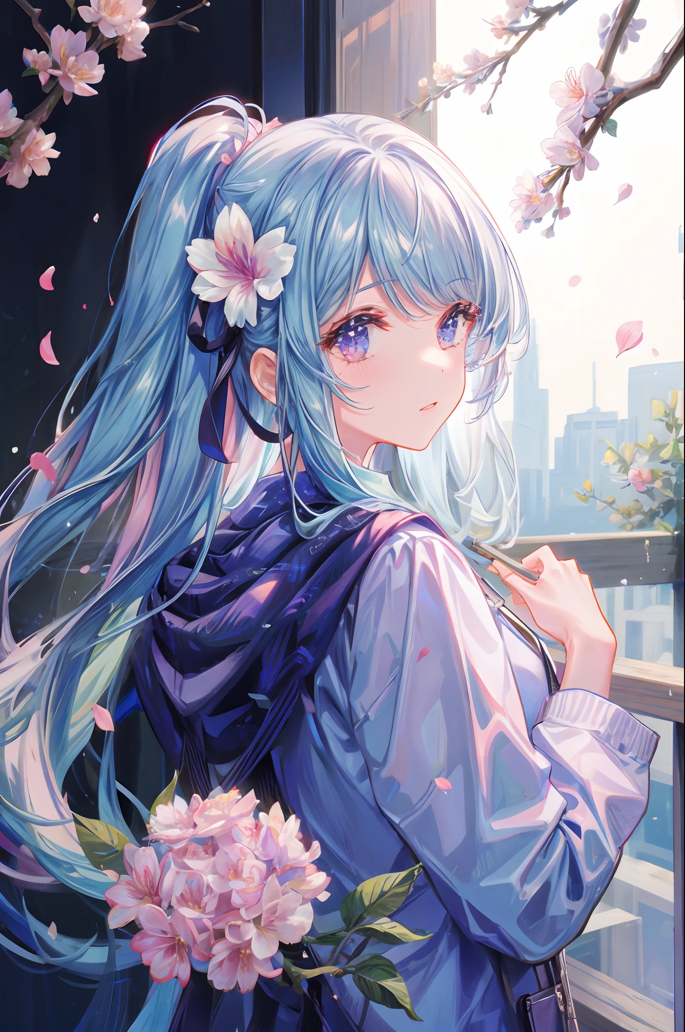 1 girl,flower,petal
