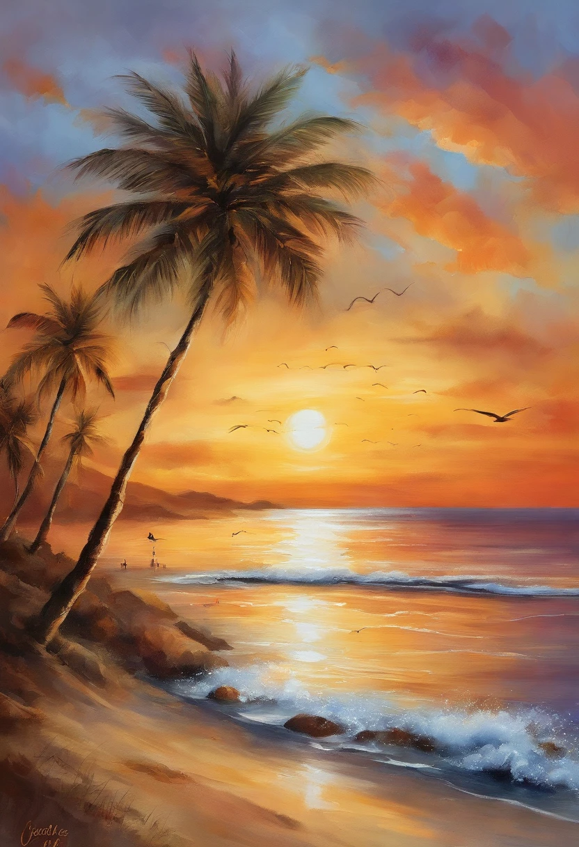 beautiful sunset over the beach,endless coastline,vibrant colors,splashing waves,golden sand,serene atmosphere,relaxing vacation,seagulls flying in the sky,endless horizon,tranquil breeze,ripple effect on the water,seashells scattered on the shore,evidence of a fun day,people enjoying beach activities,endless summer vibes,endless joy and happiness,blissful moments,captivating view,crimson and orange hues,palm trees swaying in the wind,a hammock gently swinging,endless summer memories,perfect paradise getaway,constant warmth and sunshine,summertime never ends,endless peace and tranquility,basking in the golden rays,seagulls soaring above,endless smiles and laughter as the sun sets,magical evening at the beach,a painting come to life,breathtaking beauty,endless moments of awe and wonder,magical end to the day.