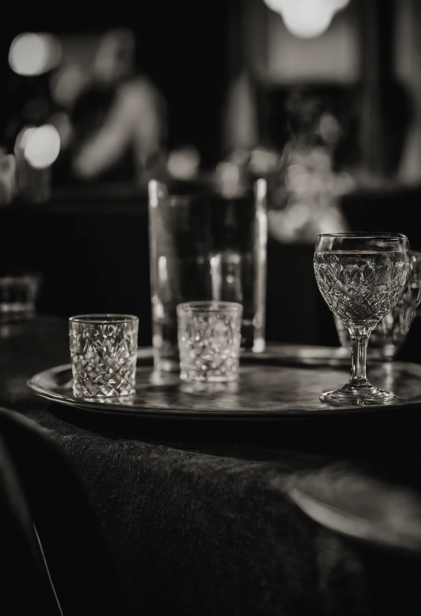 drink na mesa de um restaurante muito elegante vintage jazz ao fundo luz neon