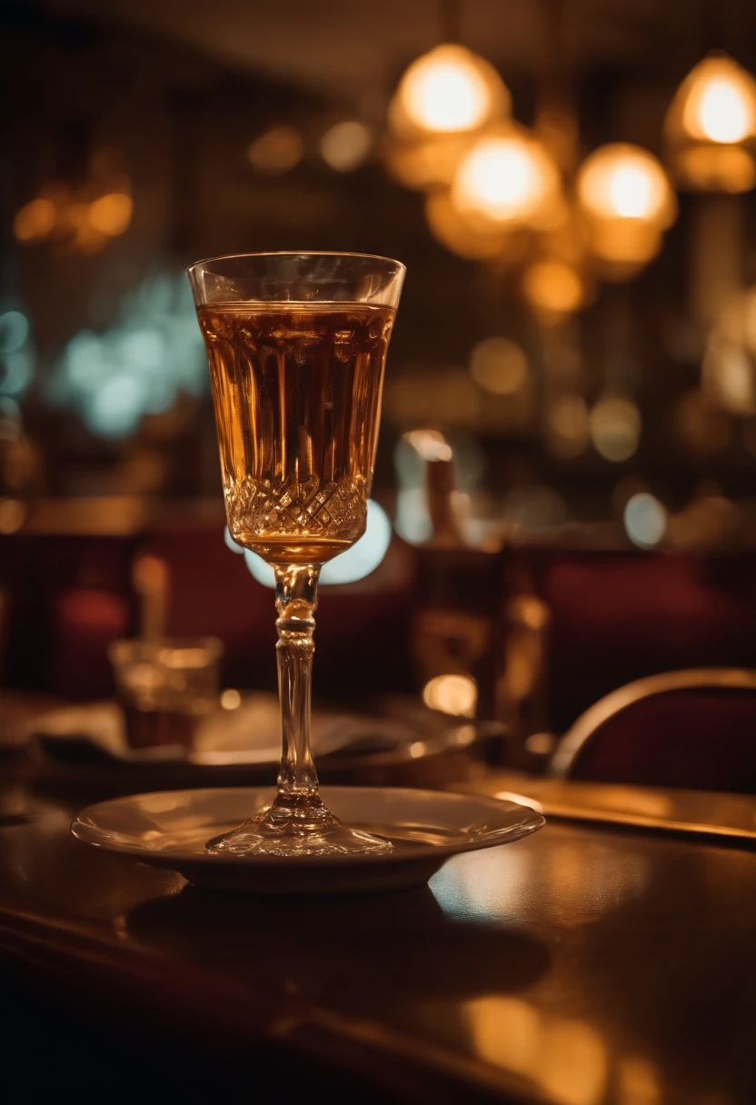 drink na mesa de um restaurante muito elegante vintage jazz ao fundo luz neon