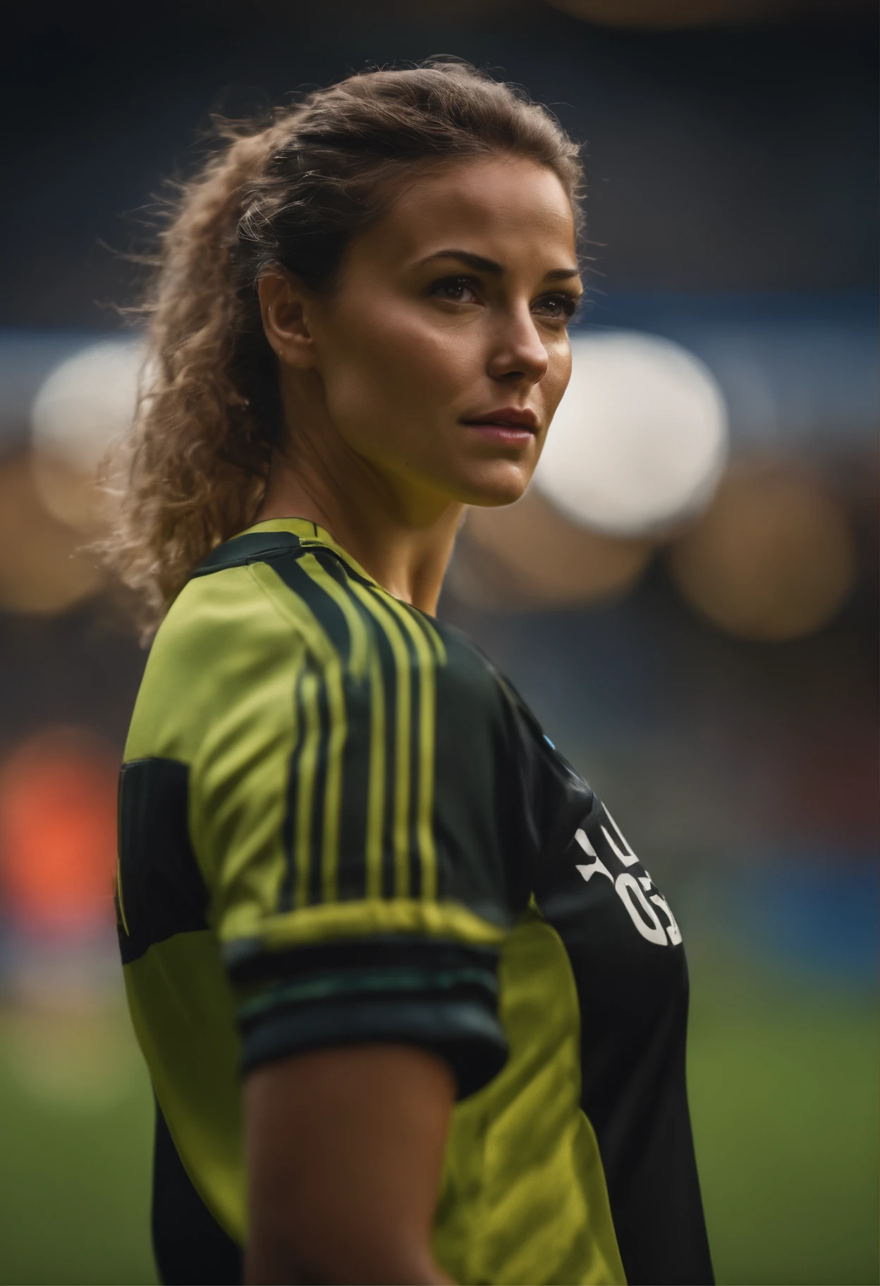 female beautiful soccer player cyborg, ultra detailed, photo realism, dreamlike lighting, magical photography, dramatic lighting, photo realism, ultra-detailed, 85mm, f 1.2, --ar 9:16 --testp