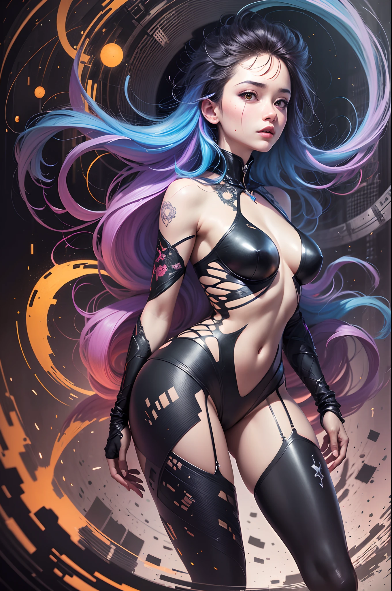 official art, unity 8k wallpaper, ultra detailed, beautiful and aesthetic, masterpiece, best quality, (zentangle, mandala, tangle, entangle), (fractal art:1.3) , 1girl, extremely detailed, dynamic angle, cowboyshot, the most beautiful form of chaos, elegant, a brutalist designed, vivid colours, romanticism, by james jean, roby dwi antono, ross tran, francis bacon, michal mraz, adrian ghenie, petra cortright, gerhard richter, takato yamamoto, ashley wood, atmospheric, ecstasy of musical notes, streaming musical notes visible. Full body portrait. Luminous light. Luminous, 4K, highly detailed Cyberpunk alley at night.
