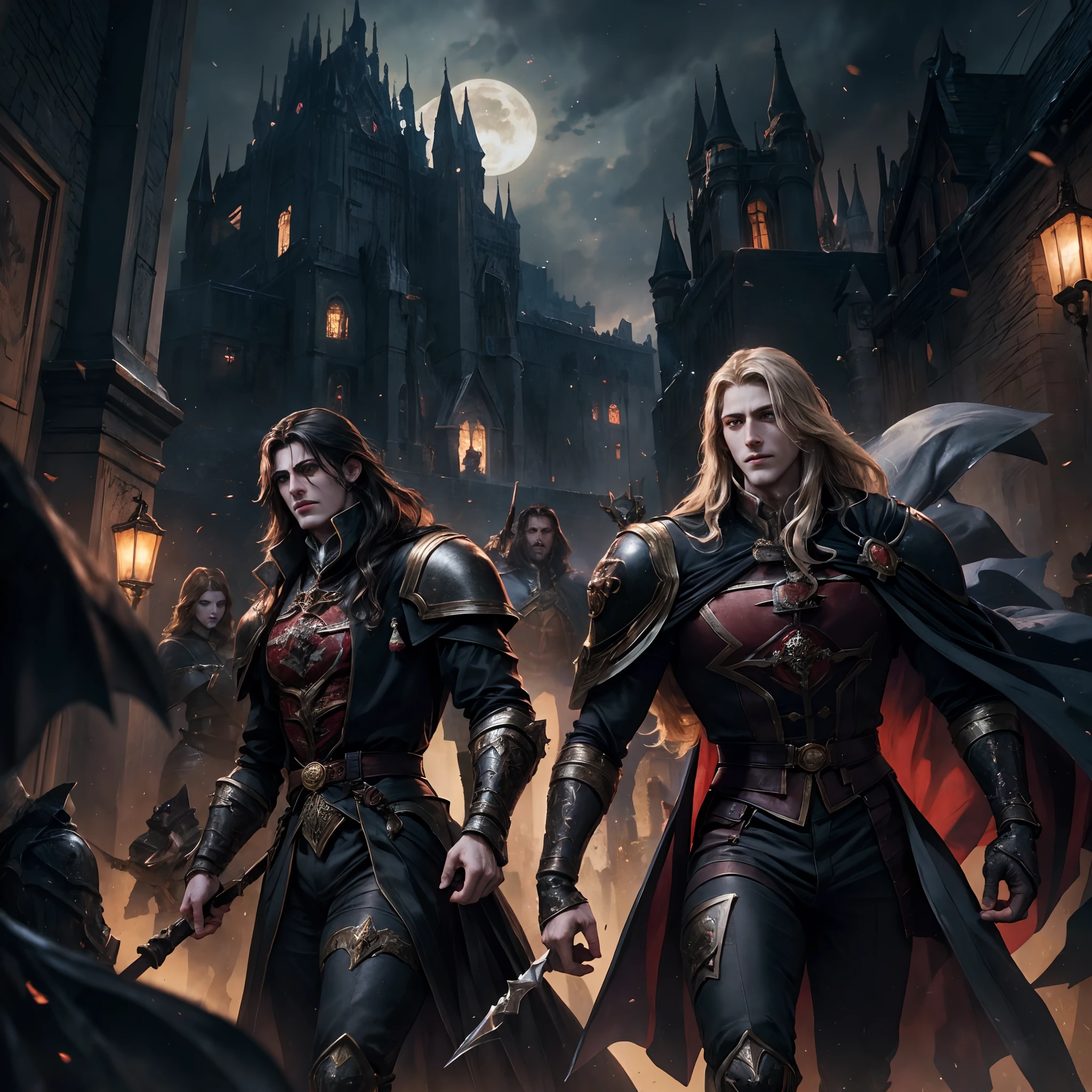 Castlevania Lord of the shadows hyper realistic super detailed Dynamic shot master piece scene cinématique scènes movie Epic Legendary Lord Dracula leading troops army of demons to battle sharp détails cinématique