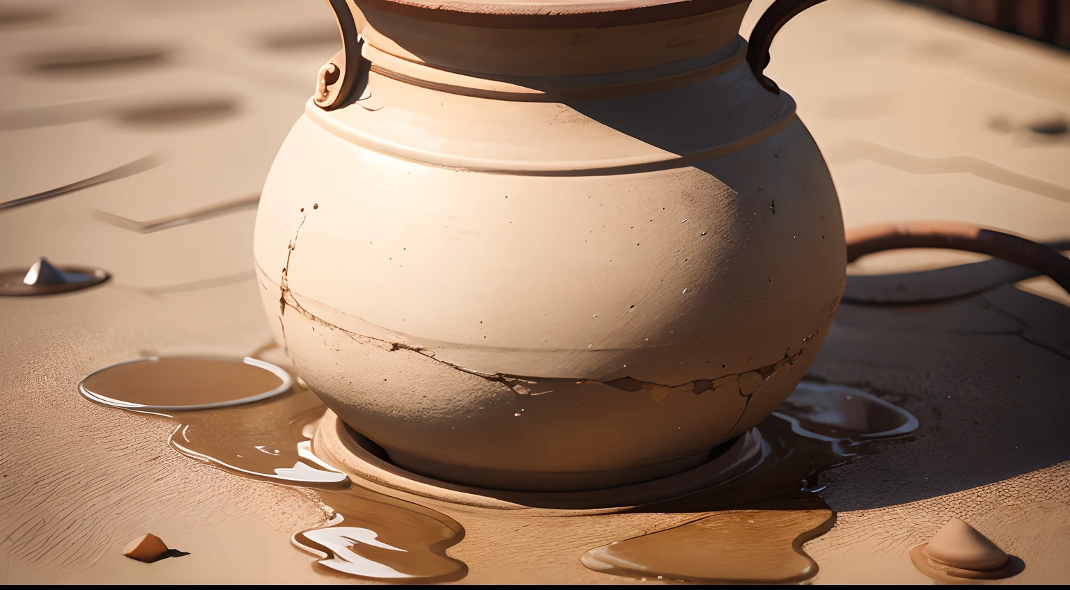 cracked clay pot leaking water