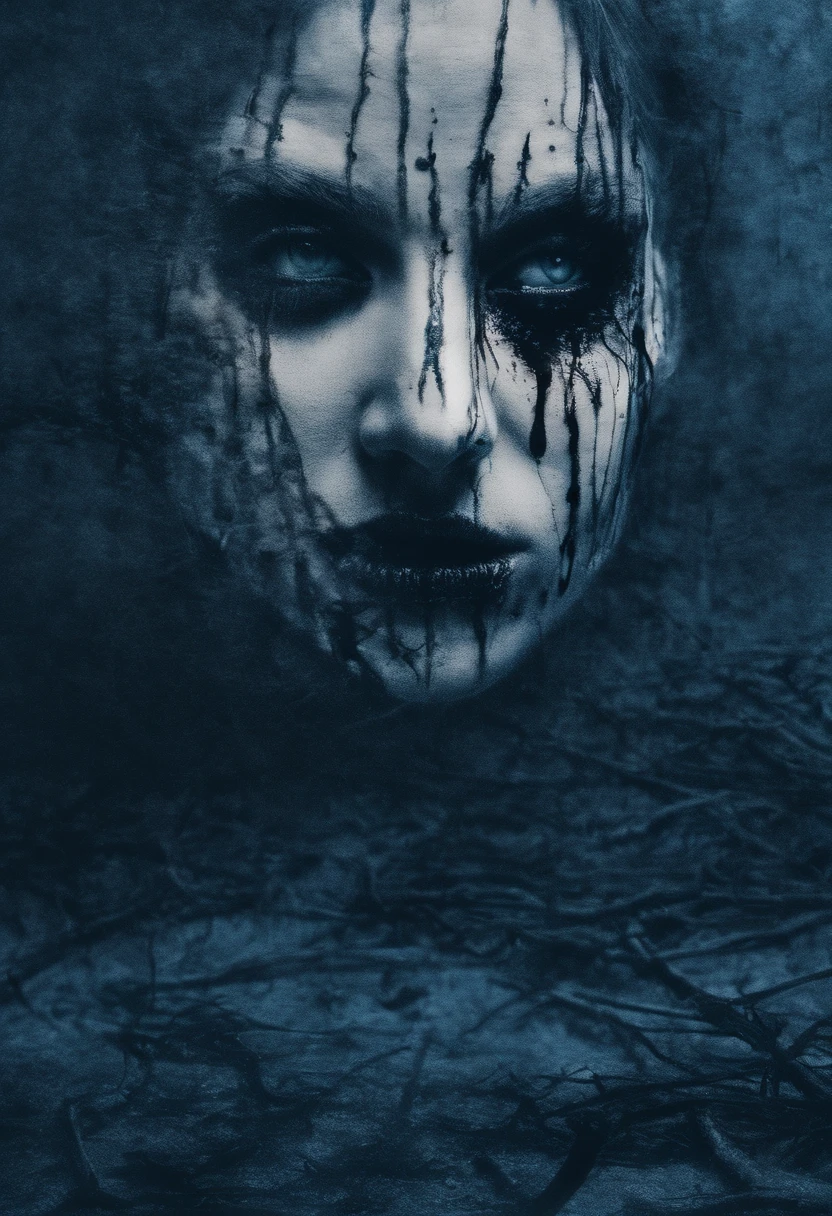 drops of blue blood on the surface, photography, contrasting colors