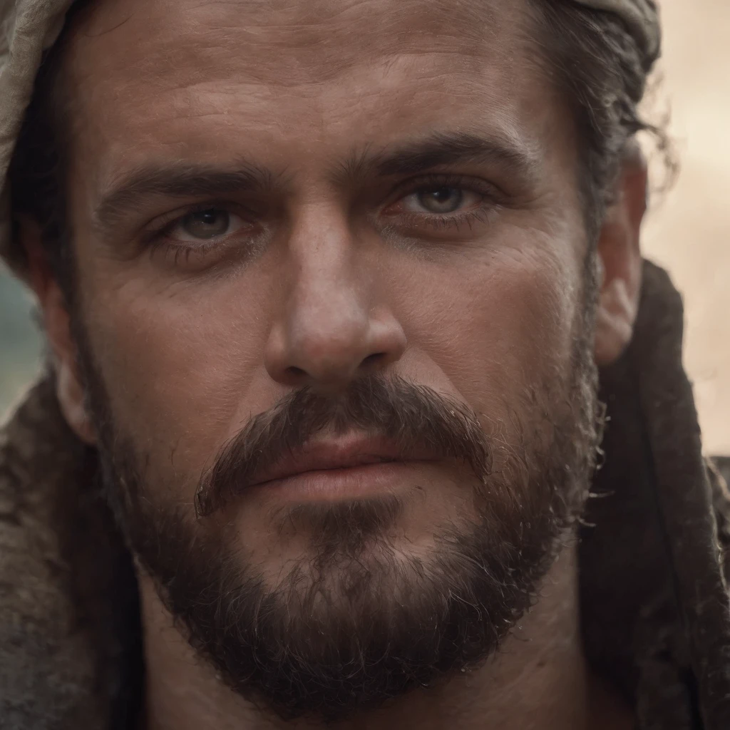 Homme chauve, pirate, wear an eye patch in the left eye, barbe moyenne, Half-strong man