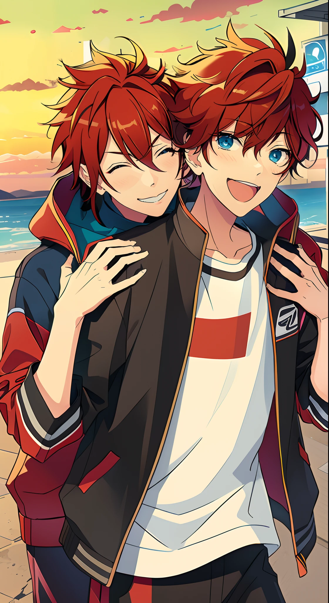 2boys, ensemble stars, rinne amagi and hiiro amagi, detailed blue eyes, blush