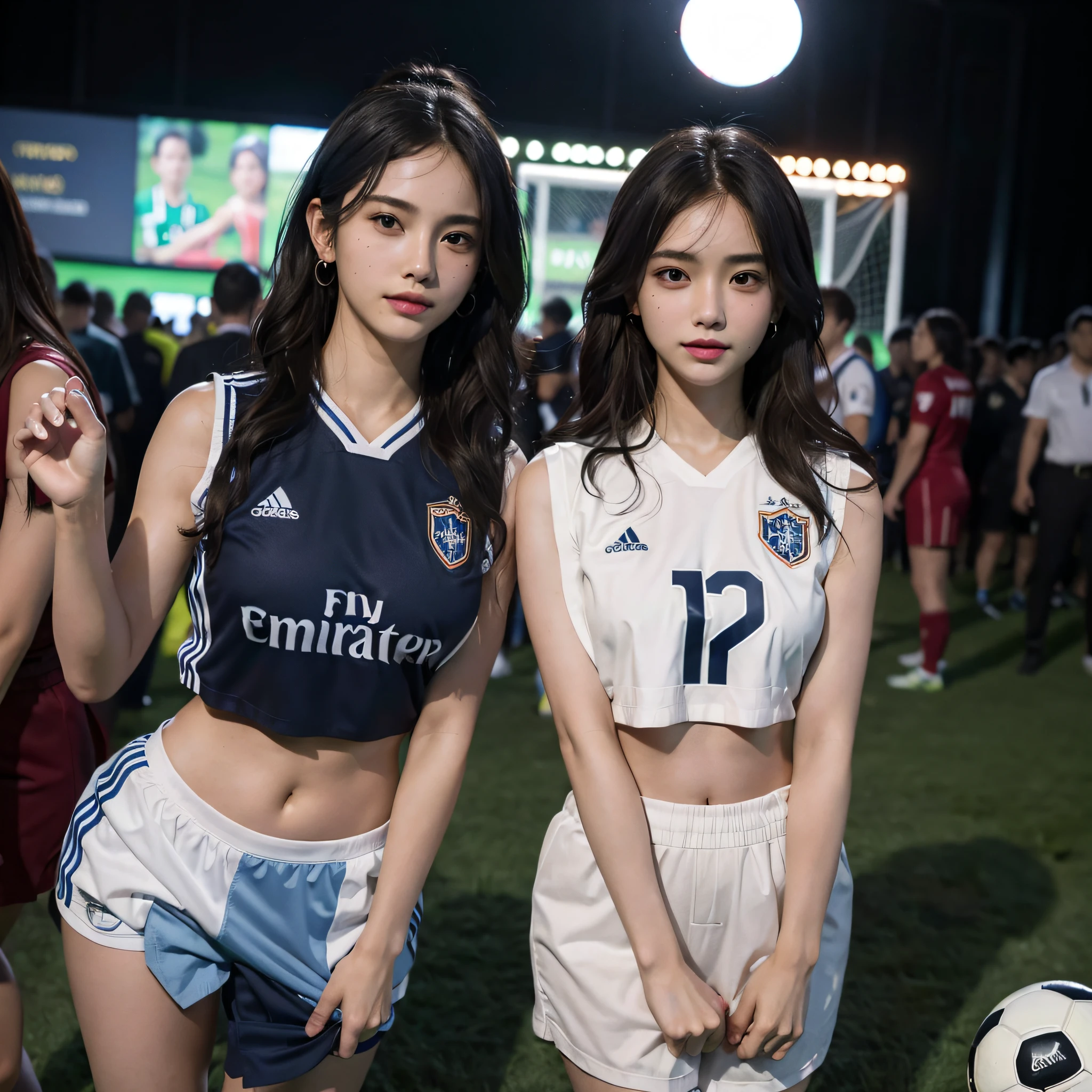 Beautiful woman with long hair wearing real Inter Milano shirt、Soccer Field