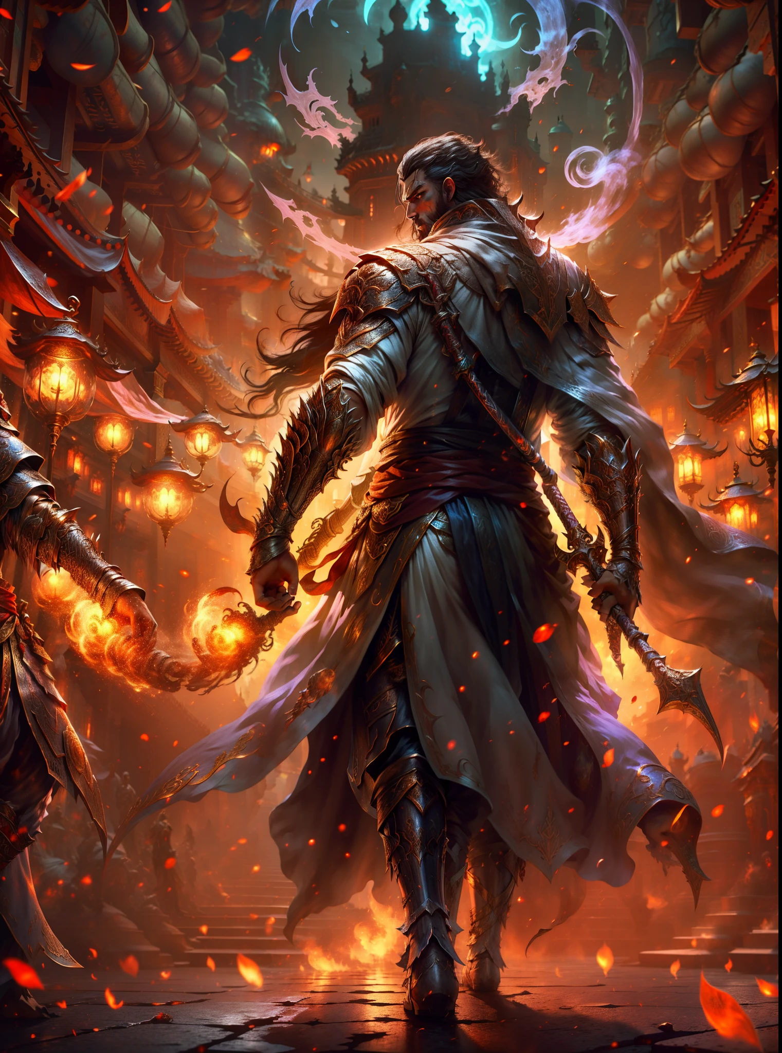 Castlevania Shadow Lord hyper realistic super detailed Dynamic shot masterpiece cinematic scene scenes moroccan city architecture movie Epic legendary Lord Dracula leading troops armed with demons in fierce combat