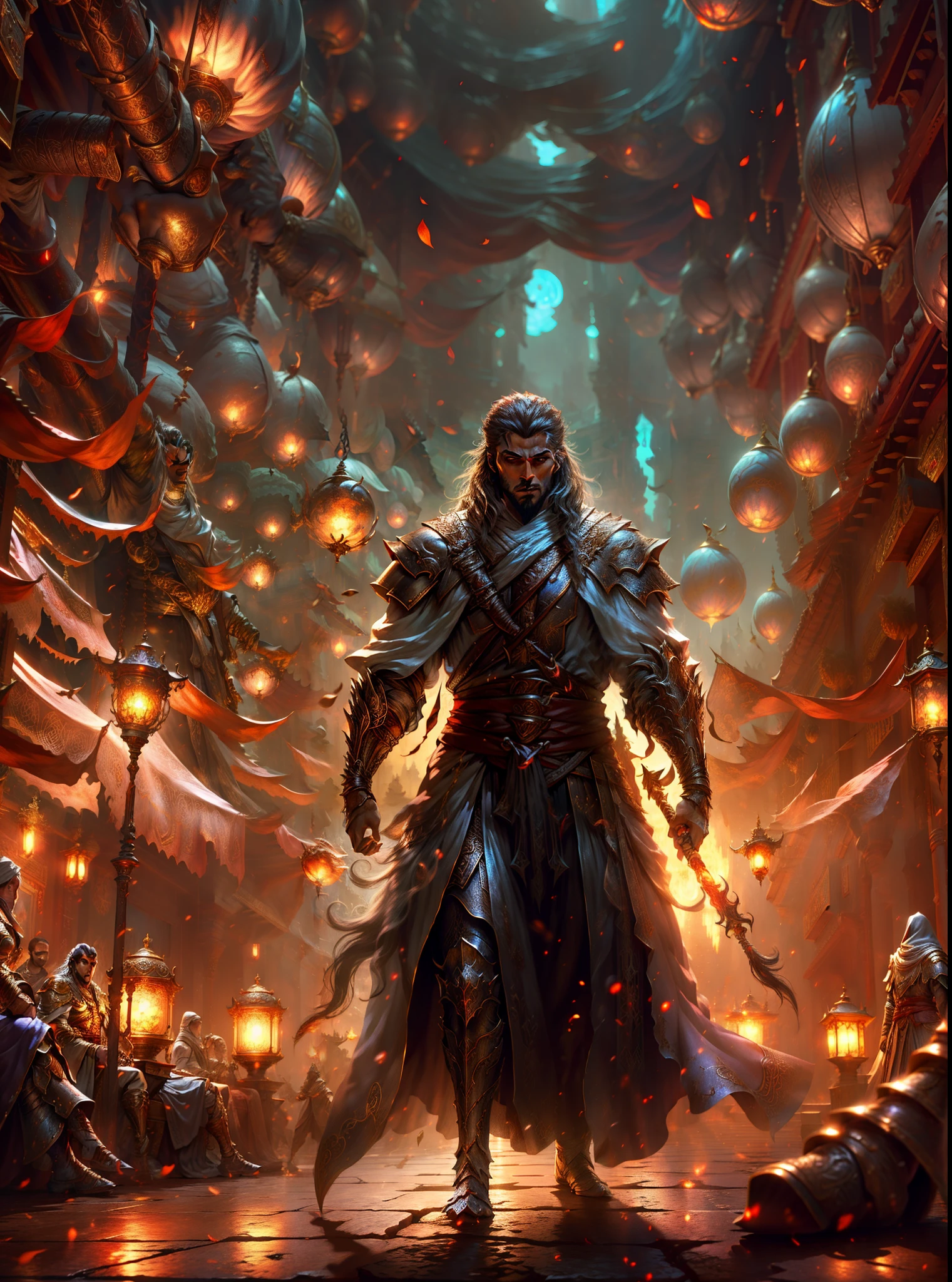 Castlevania Shadow Lord hyper realistic super detailed Dynamic shot masterpiece cinematic scene scenes moroccan city architecture movie Epic legendary Lord Dracula leading troops armed with demons in fierce combat